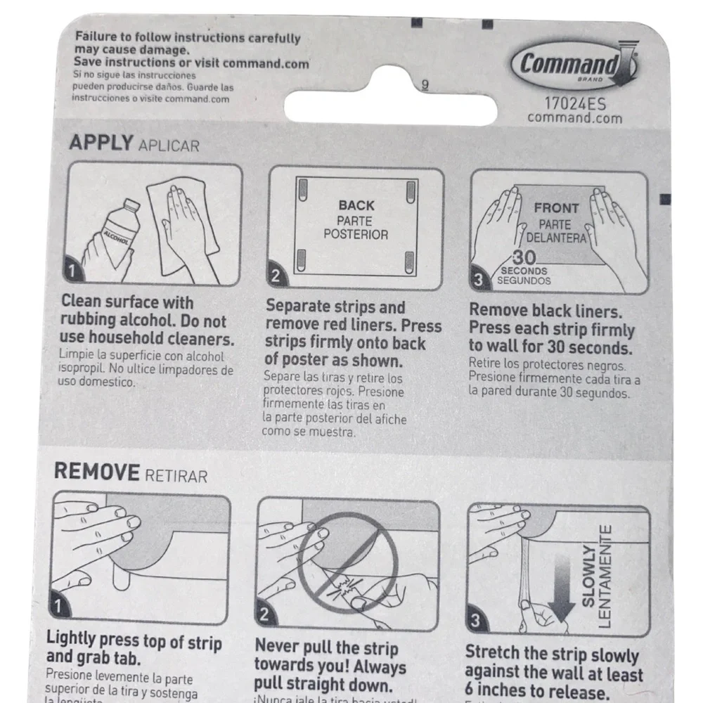 3M Command Poster Strips 12-ct Damage-Free Hanging‎ Adhesive Strips NEW Sealed